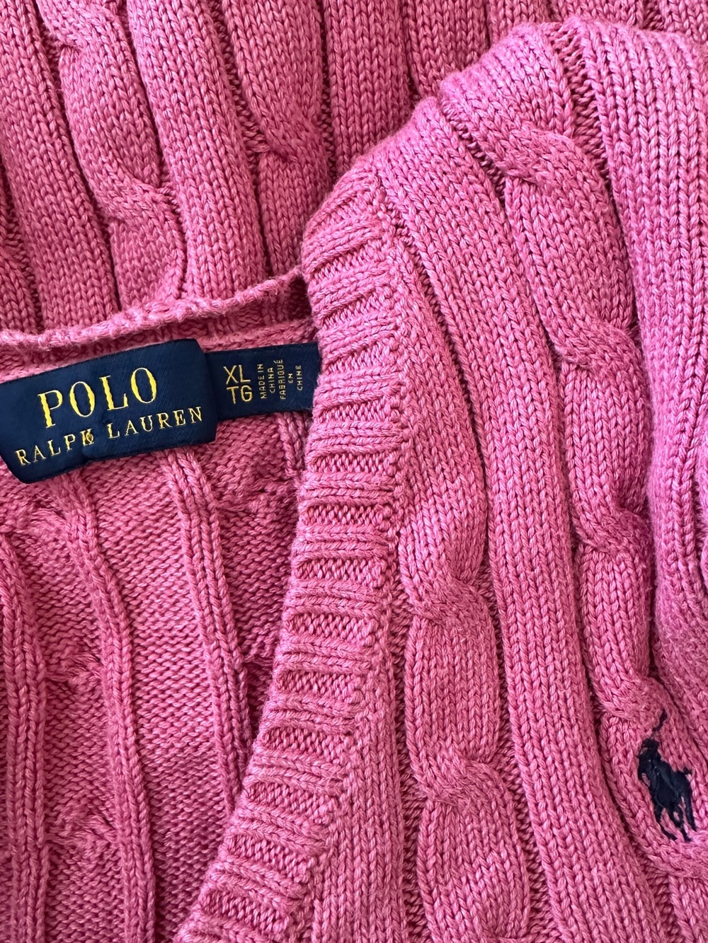 Polo Ralph Lauren Pink Cable Knit Cotton Sweater Size XL